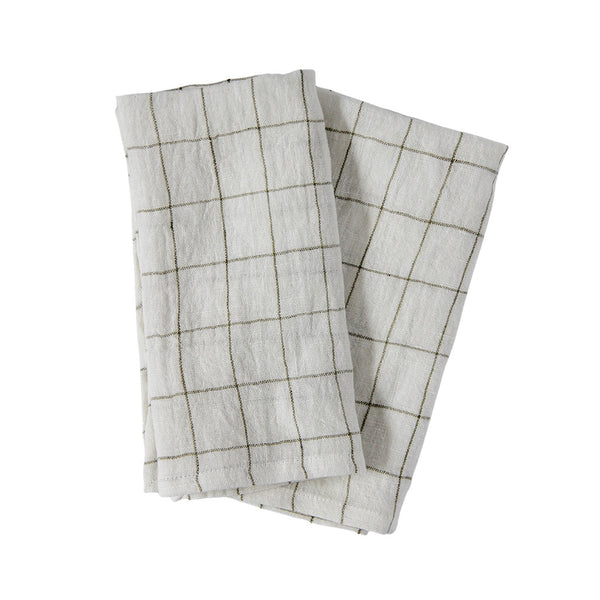 Stone Washed Linen Tea Towel - Windowpane