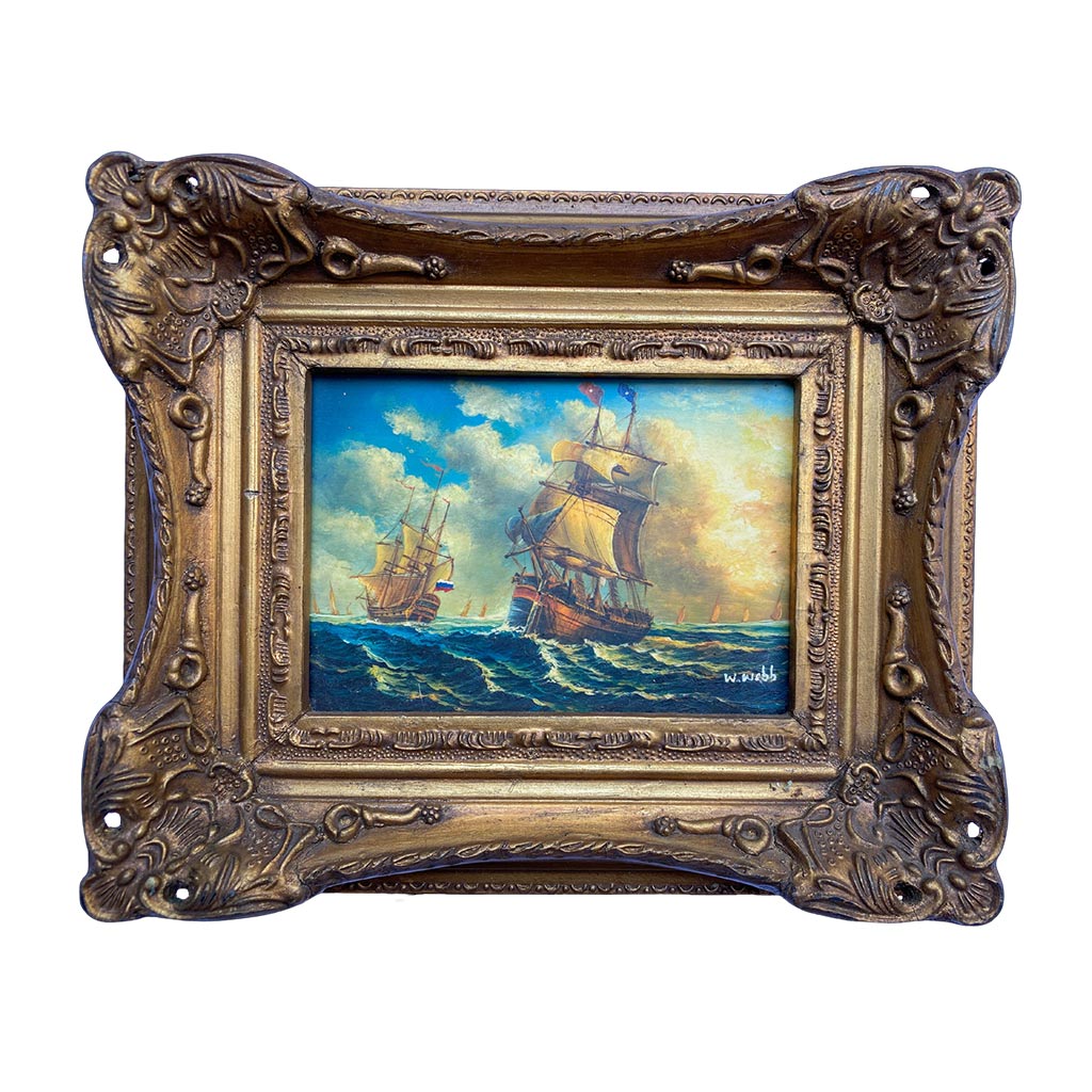 Vintage Cote d&#39;Azur Sailboat Oil Painting